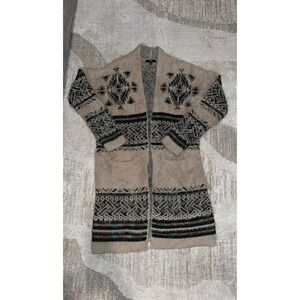 MM My Michelle fuzzy long cardigan sweater with a southwestern/Aztec pattern
